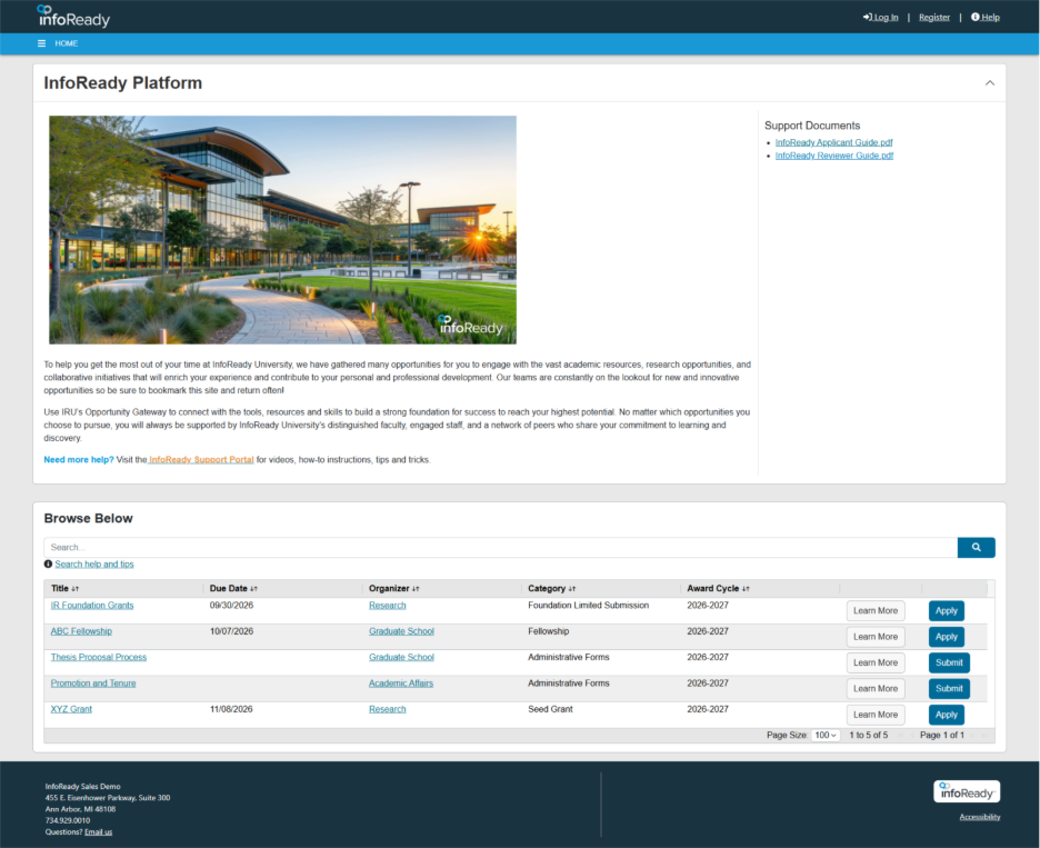 InfoReady's new homepage