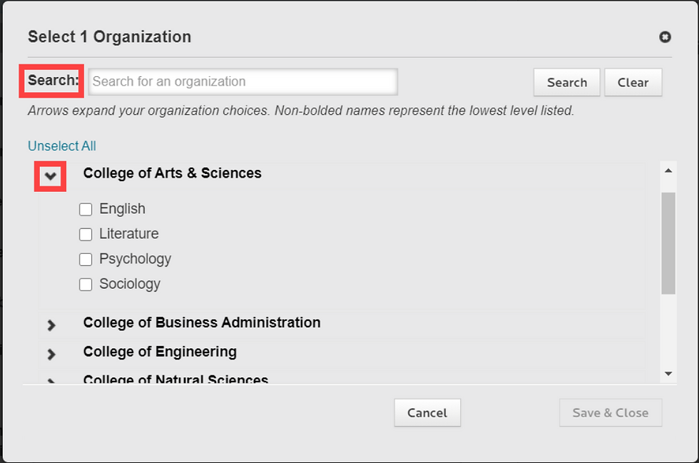 Organization screenshot