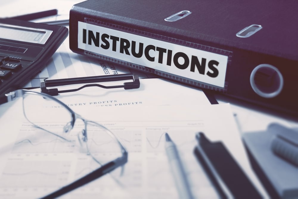 Instructions label on binder